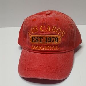 Los Cabos Original Hat Cap Strap Back est 1970 Red Mayan Caps Cotton Adj